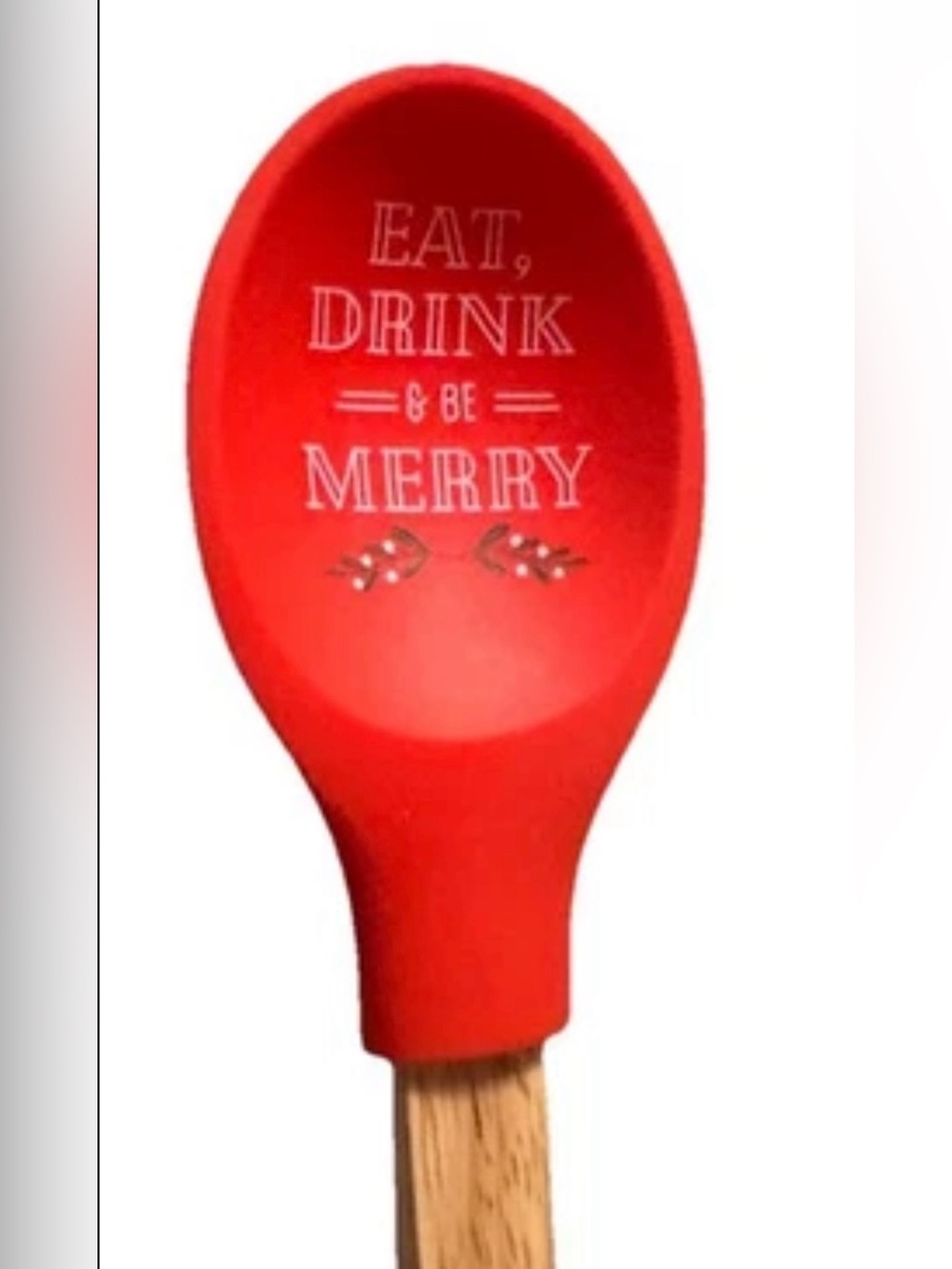 Krumbs Kitchen Farmhouse Holiday Silicone Cooking Spoon w/ Wooden Handle Merry
